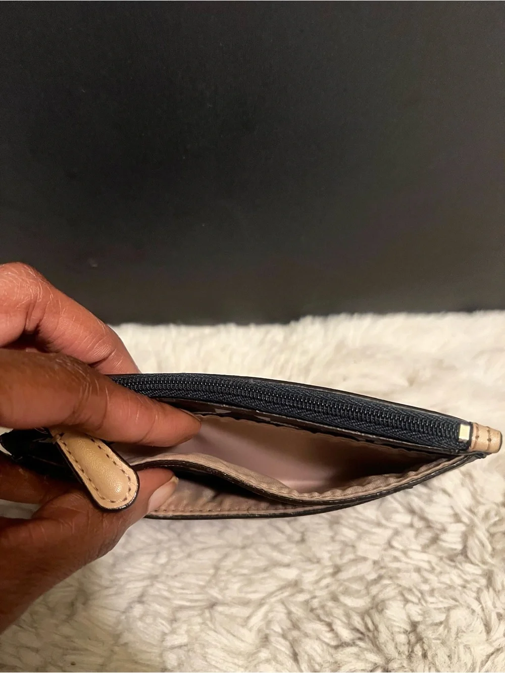 Coach Peyton Navy Signature Dream C Card Case with Gold Plaque
